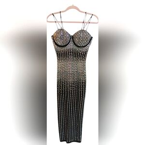 Women's Dazzling Black Rhinestone Maxi Dress- Size Small EUC